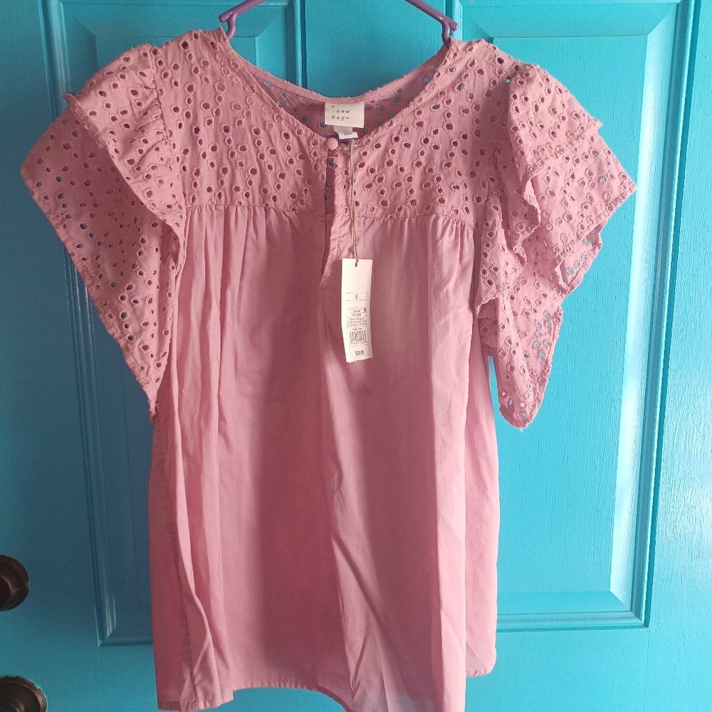 A New Day Small Mauve Ruffle Short Sleeve Top NWT